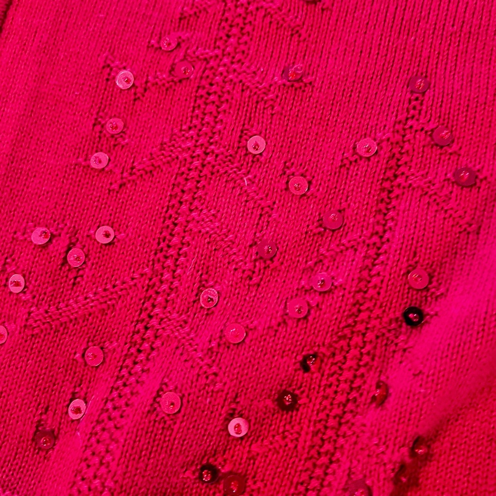 Allison Daley Red Sequin Holiday Sweater Zip Cardigan Size Large - Picture 7 of 8